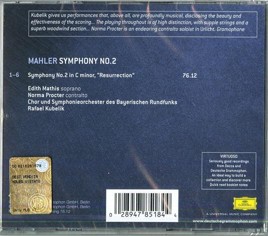 Sinfonia n.2 - CD Audio di Gustav Mahler,Rafael Kubelik,Orchestra Sinfonica della Radio Bavarese,Edith Mathis - 2