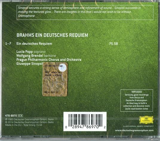 Un Requiem tedesco (Ein Deutsches Requie) - CD Audio di Johannes Brahms,Lucia Popp,Giuseppe Sinopoli,Czech Philharmonic Orchestra - 2
