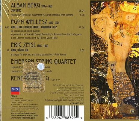 Lyric Suite / Sonetti / Komm, Süsser Tod - CD Audio di Alban Berg,Erich Zeisl,Egon Wellesz,Emerson String Quartet,Renée Fleming - 2