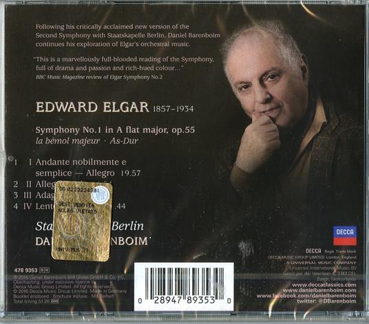 Sinfonia n.1 - CD Audio di Edward Elgar,Staatskapelle Berlino,Daniel Barenboim - 2