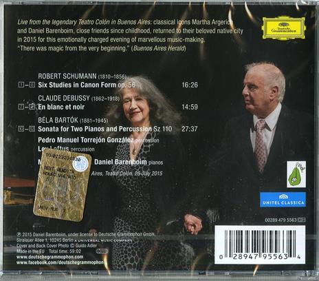 Live from Buenos Aires - CD Audio di Claude Debussy,Robert Schumann,Bela Bartok,Martha Argerich,Daniel Barenboim - 2