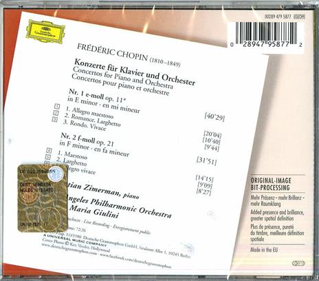 Concerti per Pianoforte n.1, n.2 - CD Audio di Frederic Chopin,Carlo Maria Giulini,Frank Peter Zimmermann,Krystian Zimerman,Los Angeles Philharmonic Orchestra - 2