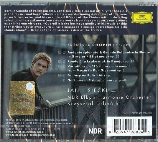 Musiche per pianoforte e orchestra - CD Audio di Frederic Chopin,NDR Philarmonic Orchestra,Jan Lisiecki,Krzysztof Urbanski - 2