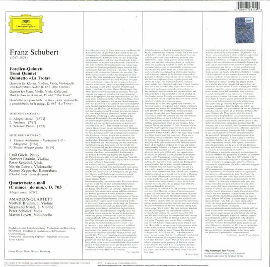 Quintetti per archi (180 gr. + Voucher Download) - Vinile LP di Franz Schubert,Amadeus Quartet,Emil Gilels - 2