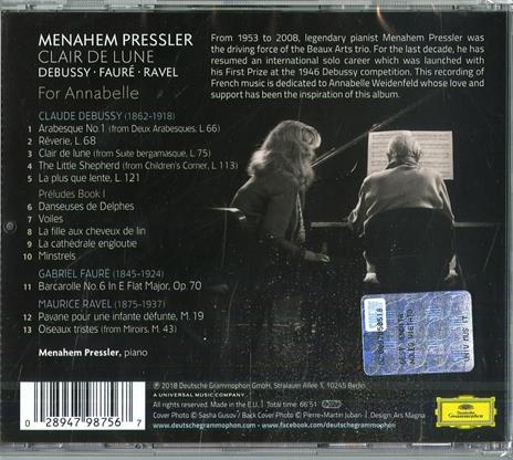 Claire de Lune - CD Audio di Claude Debussy,Maurice Ravel,Gabriel Fauré,Menahem Pressler - 2