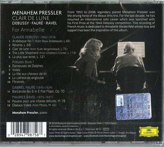 Claire de Lune - CD Audio di Claude Debussy,Maurice Ravel,Gabriel Fauré,Menahem Pressler - 2