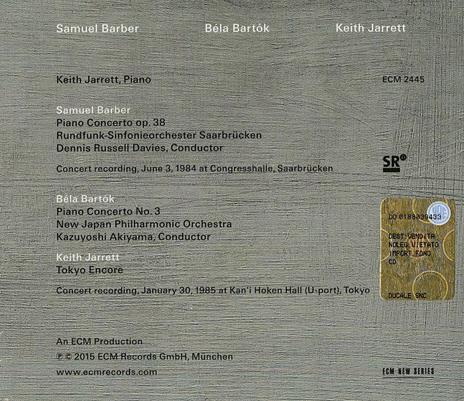 Concerto per pianoforte op.38 / Concerto per pianoforte n.3 / Tokyo Encore - CD Audio di Keith Jarrett,Samuel Barber,Bela Bartok,New Japan Philharmonic Orchestra,Radio Symphony Orchestra Saarbrücken,Dennis Russell Davies - 2