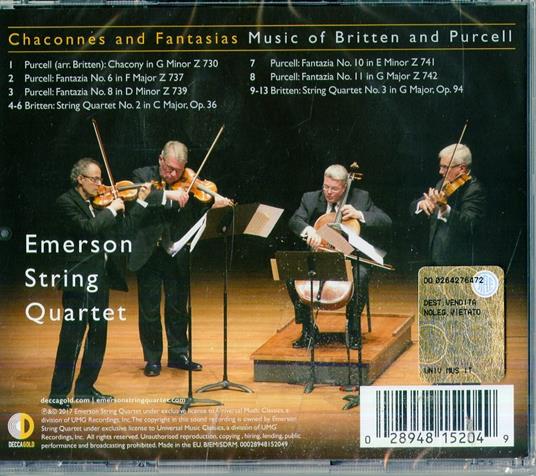 Ciaccone e fantasie - CD Audio di Benjamin Britten,Henry Purcell,Emerson String Quartet - 2