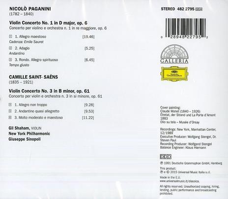 Concerto per violino n.1, n.3 - CD Audio di Niccolò Paganini,Camille Saint-Saëns,New York Philharmonic Orchestra,Giuseppe Sinopoli - 2