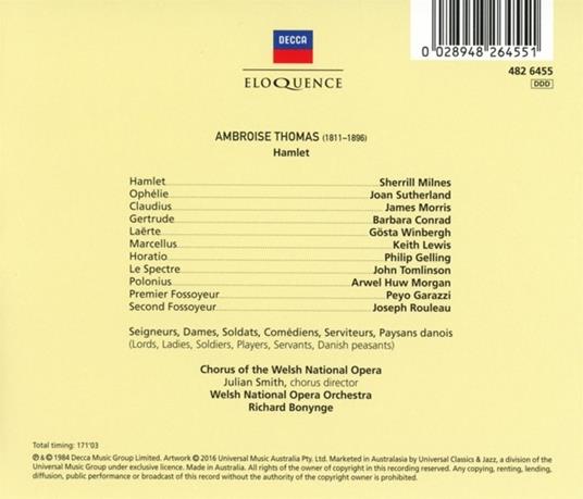 Hamlet - CD Audio di Richard Bonynge,Ambroise Thomas,Sherrill Milnes,Welsh National Opera Orchestra - 2