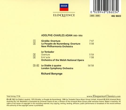 Le Diable A Quatre; Overtures - CD Audio di Adolphe Adam,Richard Bonynge - 2