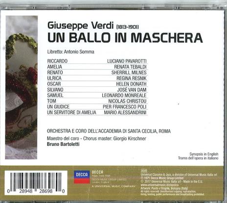 Un ballo in maschera - CD Audio di Luciano Pavarotti,Renata Tebaldi,Giuseppe Verdi,Orchestra dell'Accademia di Santa Cecilia,Bruno Bartoletti - 2