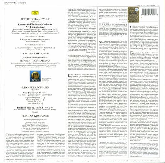 Concerto per pianoforte n.1 (180 gr. + MP3 Download) - Vinile LP di Alexander Scriabin,Pyotr Ilyich Tchaikovsky,Herbert Von Karajan,Evgeny Kissin,Berliner Philharmoniker - 2