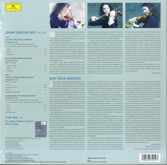 Concerti per violino n.1, n.2 (180 gr. + MP3 Download) - Vinile LP di Johann Sebastian Bach,Hilary Hahn,Los Angeles Chamber Orchestra,Jeffrey Kahane - 2