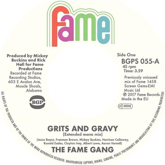 Grits & Gravy (Full Length Mono)/Crime Don't Pay - Vinile 7'' di Fame Gang