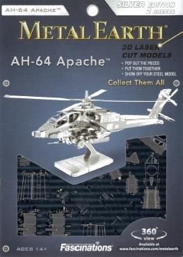Ah-64 Apache Helicopter Elicottero Metal Earth 3D Model Kit Mms083 - 2