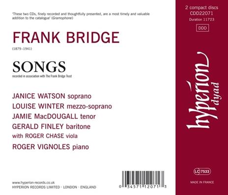 The Songs of Frank Bridge - CD Audio di Frank Bridge,Janice Watson,Roger Vignoles - 2