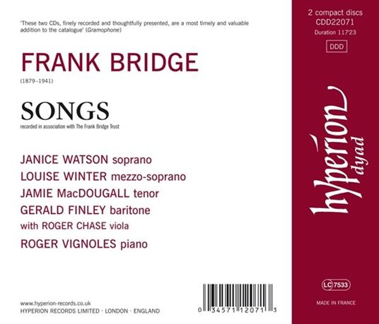 The Songs of Frank Bridge - CD Audio di Frank Bridge,Janice Watson,Roger Vignoles - 2