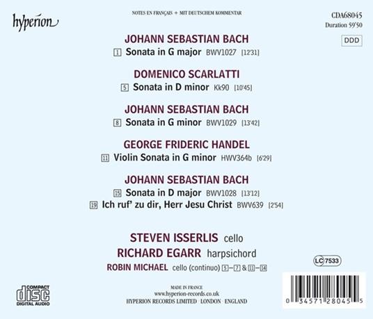 Gamba Sonatas - CD Audio di Johann Sebastian Bach,Domenico Scarlatti,Georg Friedrich Händel,Steven Isserlis,Richard Egarr - 2