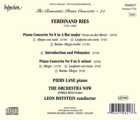 Concerti per pianoforte vol.75 - CD Audio di Leon Botstein,Ferdinand Ries,Piers Lane - 2