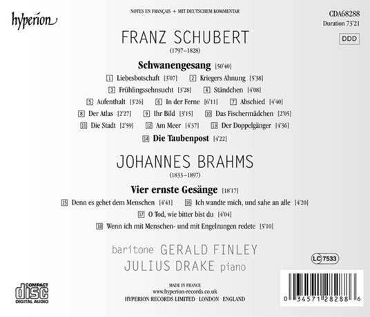 Cantate per baritono - CD Audio di Johannes Brahms,Franz Schubert,Gerald Finley - 2