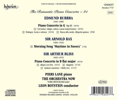 Romantic Piano Concerto Vol.81. Rubbra-Bliss - CD Audio di Piers Lane - 2