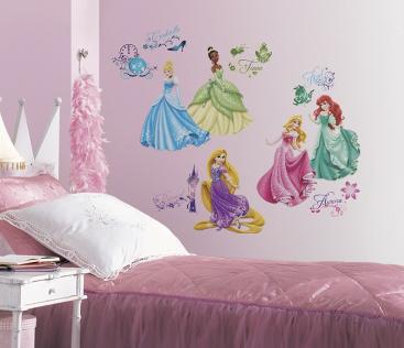 4 Adesivi da Parete con Glitter Principesse Disney