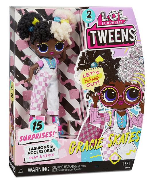Lol surprise tweens serie 2 gracie skates – bambola da 15cm con 15 sorprese tra cui abiti, accessori, supporto e altro