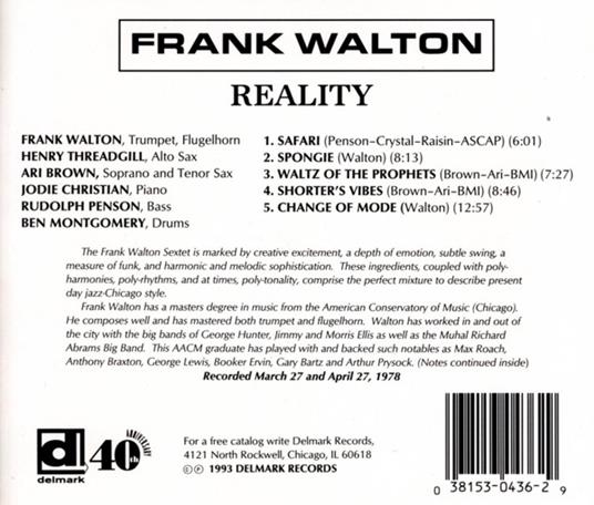 Reality - CD Audio di Frank Walton - 2
