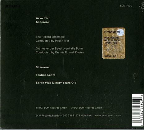 Miserere - CD Audio di Arvo Pärt - 2
