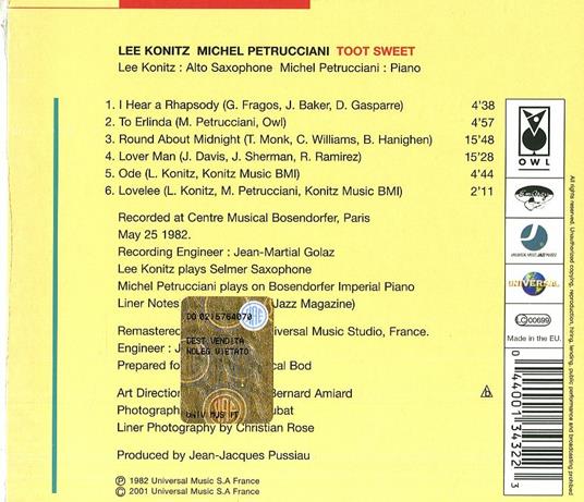 Toot Sweet - CD Audio di Michel Petrucciani,Lee Konitz - 2