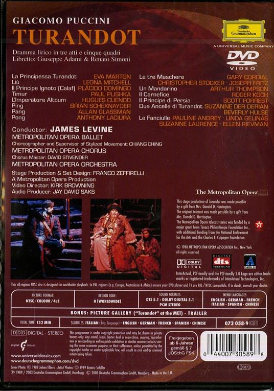 Giacomo Puccini. Turandot (DVD) - DVD di Placido Domingo,Eva Marton,Paul Plishka,Leona Mitchell,Giacomo Puccini - 2