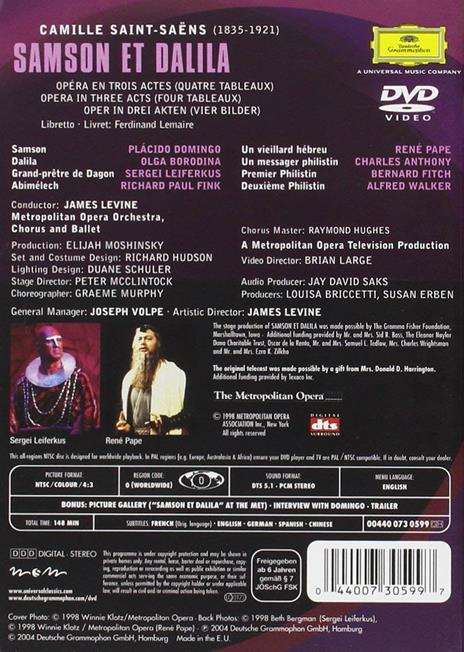 Charles Camille Saint-Säens. Sansone e Dalila (DVD) - DVD di Placido Domingo,Sergei Leiferkus,Olga Borodina,Camille Saint-Saëns,James Levine - 2