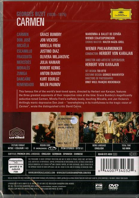 Georges Bizet. Carmen (DVD) - DVD di Georges Bizet,Mirella Freni,Grace Bumbry,Jon Vickers,Herbert Von Karajan,Wiener Philharmoniker - 2