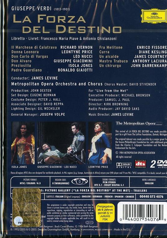 Giuseppe Verdi. La Forza del Destino (2 DVD) - DVD di Giuseppe Verdi,Leontyne Price,Leo Nucci,Giuseppe Giacomini - 2