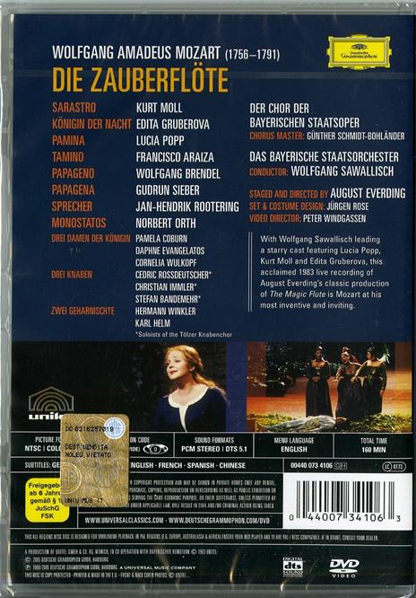 Wolfgang Amadeus Mozart. Il flauto magico. Die Zauberflote (DVD) - DVD di Wolfgang Amadeus Mozart,Edita Gruberova,Lucia Popp,Francisco Araiza,Wolfgang Sawallisch - 2