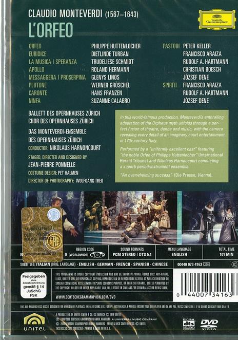 Claudio Monteverdi. L'Orfeo (DVD) - DVD di Claudio Monteverdi,Nikolaus Harnoncourt,Monteverdi Choir - 2