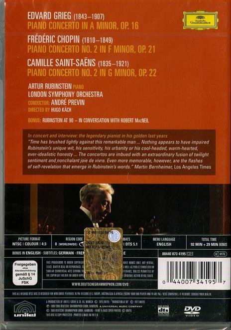 Artur Rubinstein. Concerti per pianoforte (DVD) - DVD di Edvard Grieg,Arthur Rubinstein,London Symphony Orchestra - 2