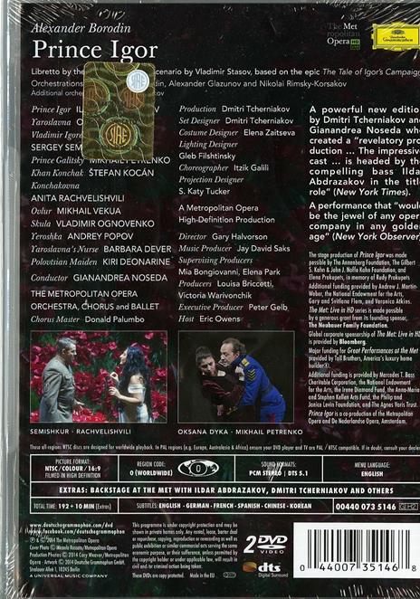 Alexandre Borodin. Prince Igor (2 DVD) - DVD di Alexander Borodin,Ildar Abdrazakov - 2
