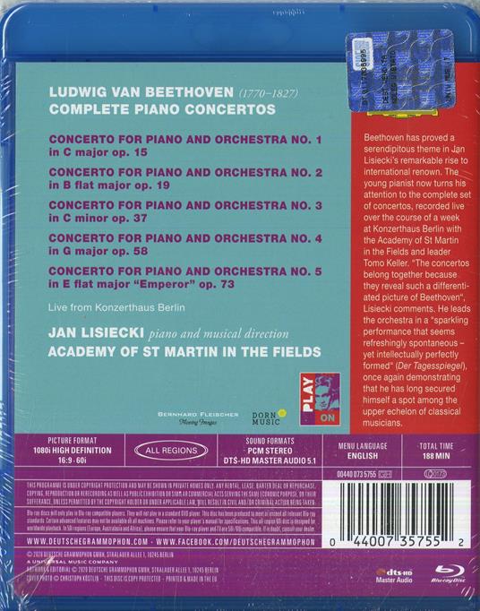 Concerti per pianoforte completi (Blu-ray) - Blu-ray di Ludwig van Beethoven,Academy of St. Martin in the Fields,Jan Lisiecki - 2