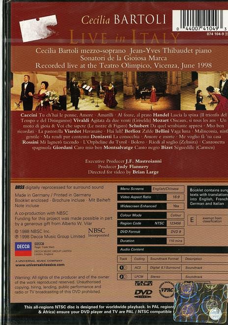 Cecilia Bartoli. Live in Italy (DVD) - DVD di Cecilia Bartoli - 2