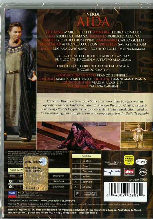 Giuseppe Verdi. Aida (2 DVD) - DVD di Giuseppe Verdi,Roberto Alagna,Violeta Urmana,Riccardo Chailly - 2
