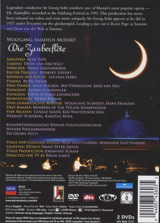 Wolfgang Amadeus Mozart. Il flauto magico. Die Zauberflöte (2 DVD) - DVD di Wolfgang Amadeus Mozart,Georg Solti - 2