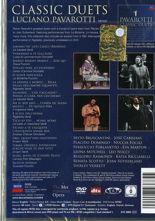 Luciano Pavarotti. Classic Duets (DVD) - DVD di Placido Domingo,Luciano Pavarotti,Joan Sutherland,José Carreras - 2