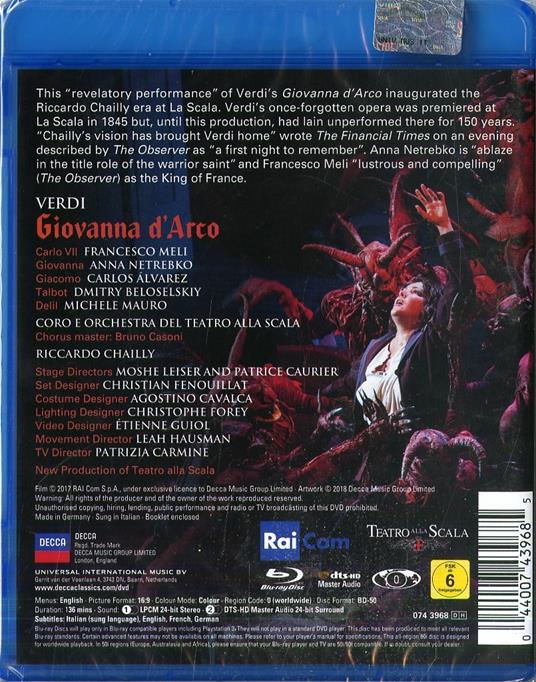 Giovanna D'Arco (Blu-ray) - Blu-ray di Giuseppe Verdi,Anna Netrebko,Riccardo Chailly,Orchestra del Teatro alla Scala di Milano - 2