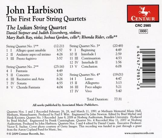 First Four String Quartets - CD Audio di J. Harbison - 3