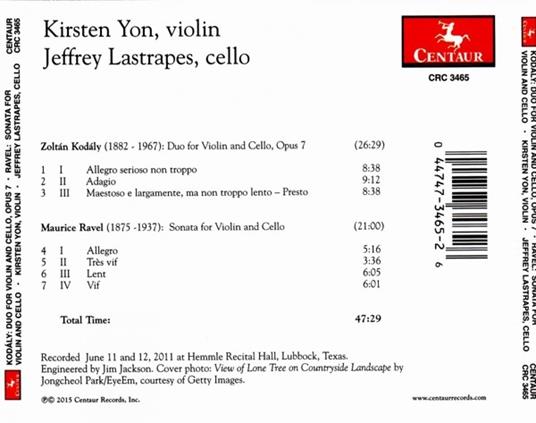 Sonatas For Violin And Cello - CD Audio di Maurice Ravel,Zoltan Kodaly - 2