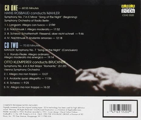 Sinfonia n.4 / Sinfonia n.7 - CD Audio di Anton Bruckner,Gustav Mahler,Otto Klemperer,Hans Rosbaud - 2