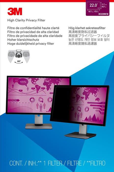 3M Filtro High Clarity Privacy per monitor widescreen da 22" - 2