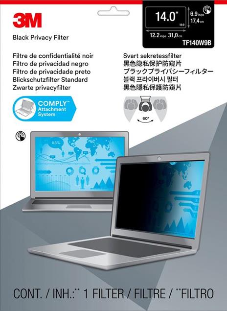 3M Filtro privacy tocco per laptop a schermo intero da 14" - Misura standard - 2